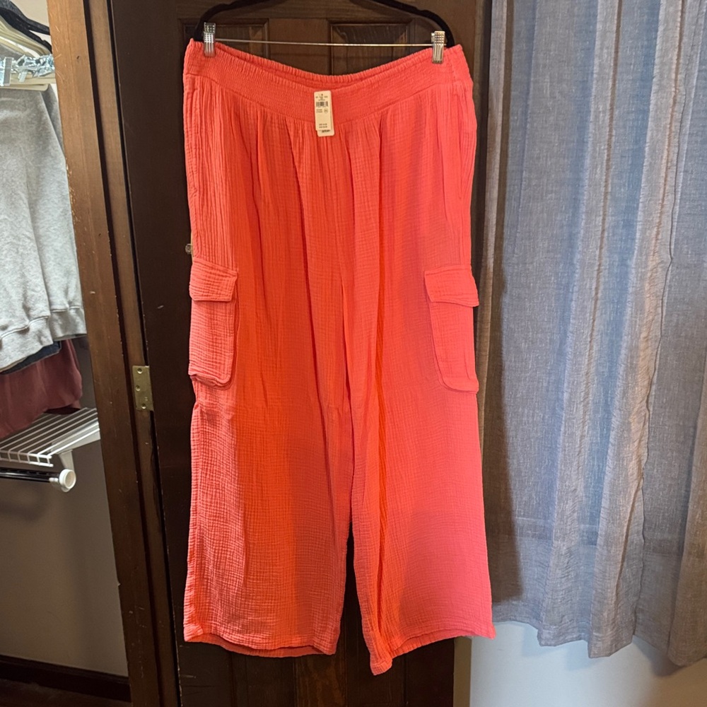 aerie Coral Smocked-Waist Wide Leg Pants